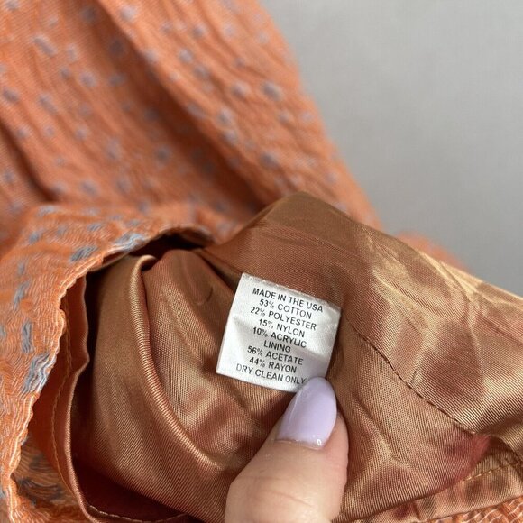 Lagi Nadeau Womens Dress 2 Orange Polka Dot Jacquard Textured Pleated USA Made - Picture 12 of 12